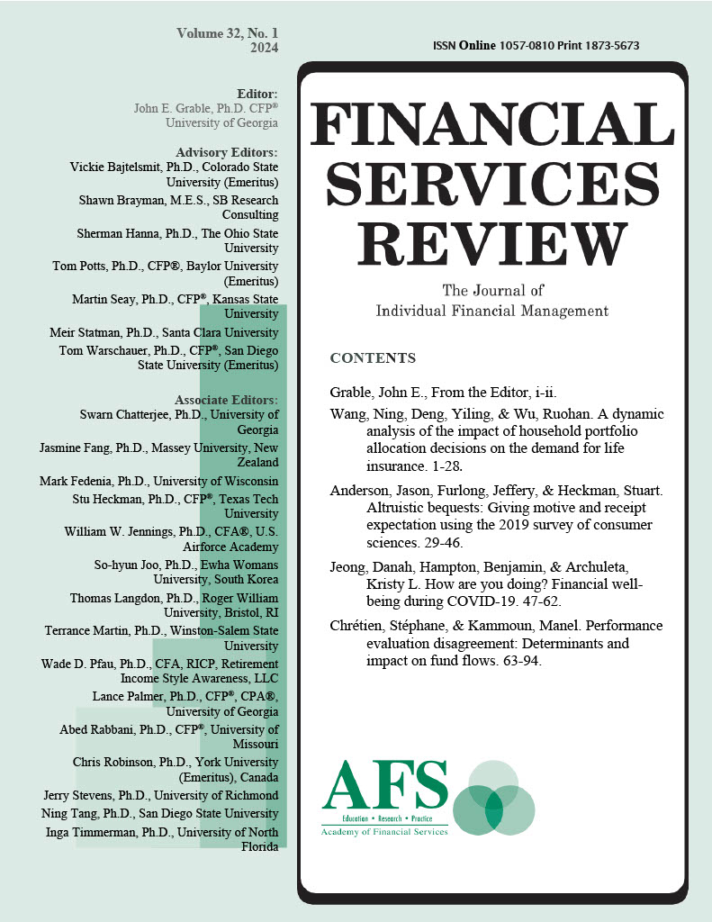 					View Vol. 32 No. 1 (2024): Financial Services Review
				