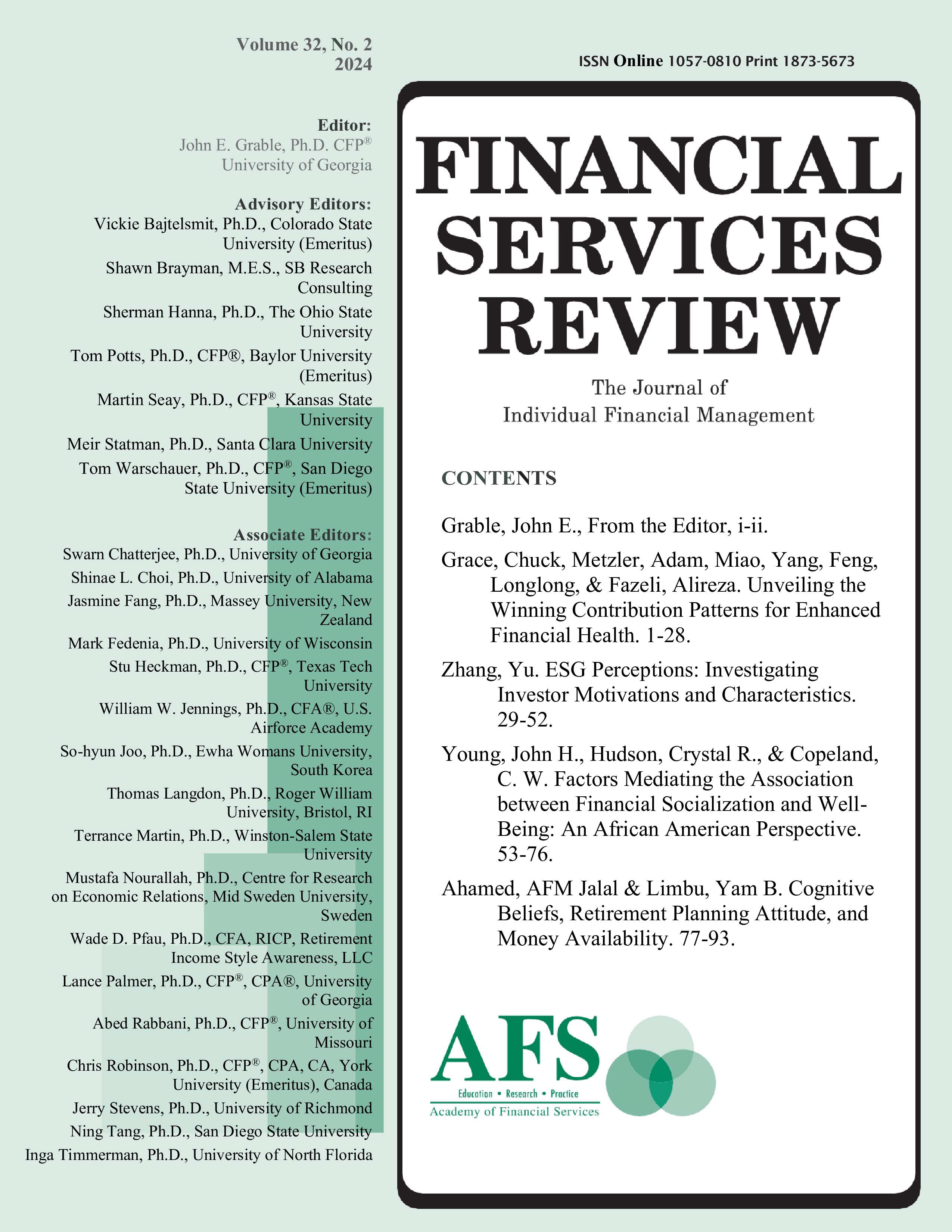 					View Vol. 32 No. 2 (2024): Financial Services Review
				