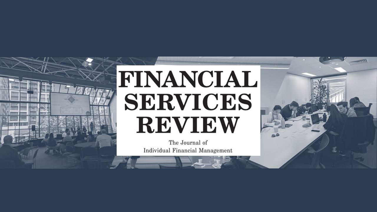 Financial Services Review Banner Black and White with some photo imagery in the background.